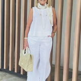 TrinidadTM | Set White Blouse and Trousers Wide