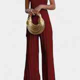 Pilarica Pleated Set with Top Asymmetric Halter and Trousers Flowy