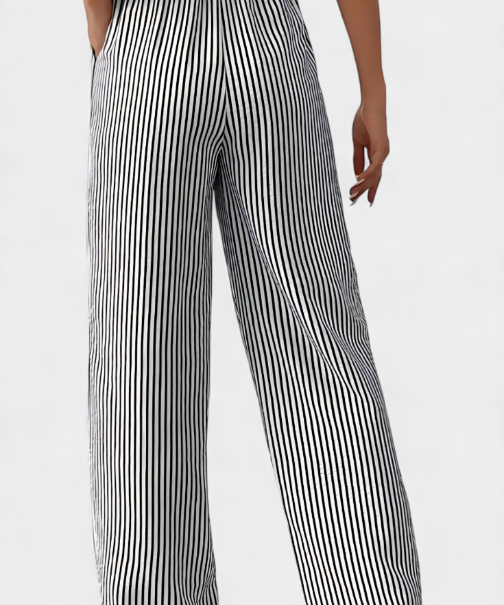 Sabrina Trousers Rectos Lightweight with Waist Adjustable a Stripes