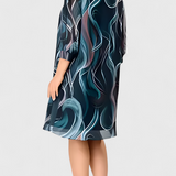 Almira Dress of Gasa Printed Ocean Whirl and Cut Flowy