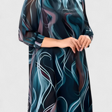 Almira Dress of Gasa Printed Ocean Whirl and Cut Flowy