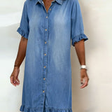 LuciaTM | Dress Shirt Denim with Ruffles