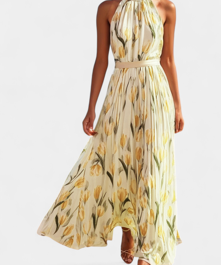 Juliene Dress Floral Sleeveless with Cinturón