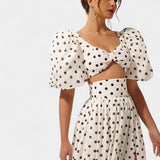 Sherine Skirt Set and Top Polka-Dot with Puff Sleeves