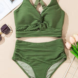 Crescencia™ | Textured bikini of High-Rise with crossover top