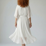 Elvira™ | Dress Midi Drapeado with Cinturón and Sleeve Codo