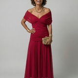 Calena™ | Dress Midi Off-Shoulder with Neckline Drapeado