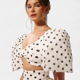 Sherine Skirt Set and Top Polka-Dot with Puff Sleeves