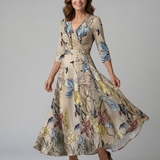 Celeste™ | Dress Midi Floral with Neckline Cruzado and Sleeve Three Cuartos