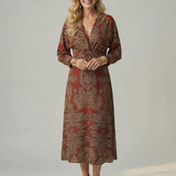 Luna™ | Dress Midi Cruzado of Long-Sleeve Printed Natural