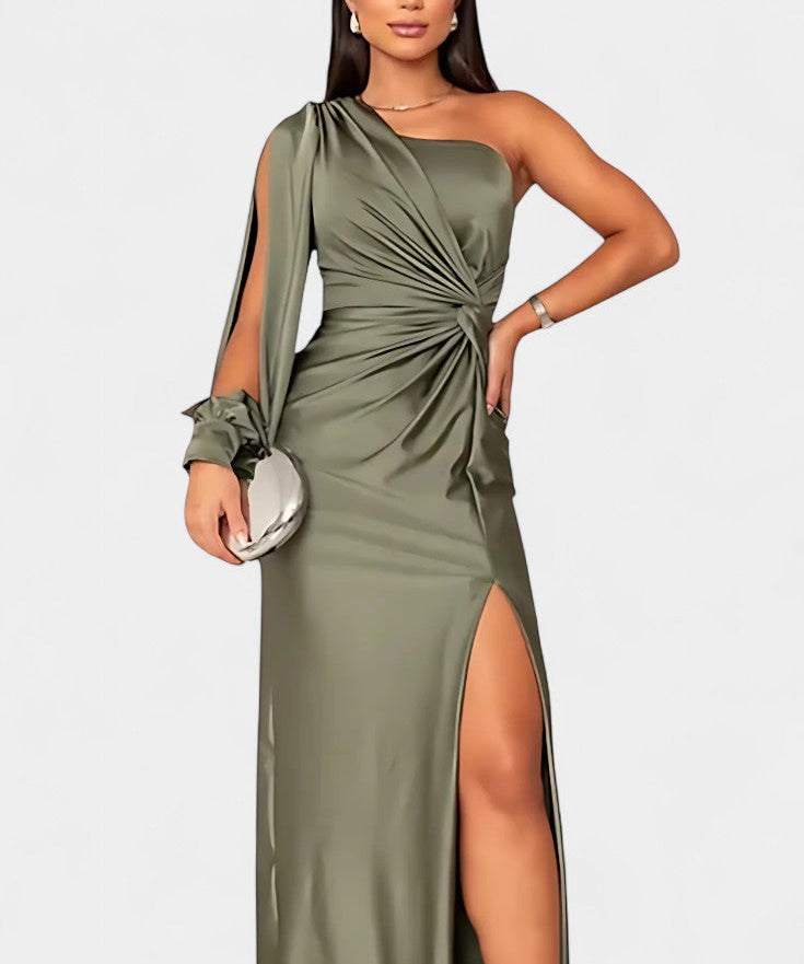 Charlotte Dress Asymmetric Drapado of A Hombro