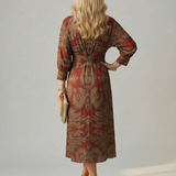 Luna™ | Dress Midi Cruzado of Long-Sleeve Printed Natural