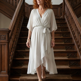 Elvira™ | Dress Midi Drapeado with Cinturón and Sleeve Codo