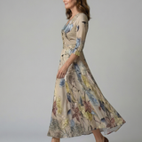 Celeste™ | Dress Midi Floral with Neckline Cruzado and Sleeve Three Cuartos