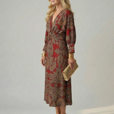 Luna™ | Dress Midi Cruzado of Long-Sleeve Printed Natural