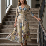 Celeste™ | Dress Midi Floral with Neckline Cruzado and Sleeve Three Cuartos