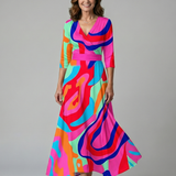 Celeste™ | Dress Midi Floral with Neckline Cruzado and Sleeve Three Cuartos