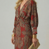 Luna™ | Dress Midi Cruzado of Long-Sleeve Printed Natural