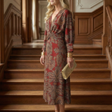 Luna™ | Dress Midi Cruzado of Long-Sleeve Printed Natural