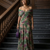 Calena™ | Dress Midi Off-Shoulder with Neckline Drapeado