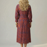 Luna™ | Dress Midi Cruzado of Long-Sleeve Printed Natural