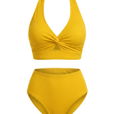Crescencia™ | Textured bikini of High-Rise with crossover top