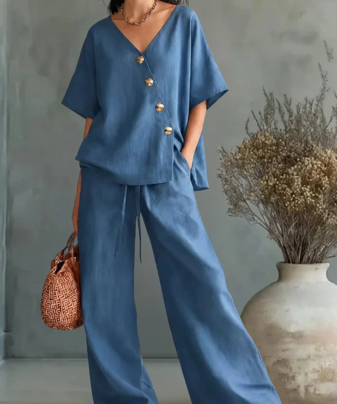 Petronila™ | Set Palazzo with V-neckline