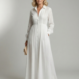 Lorena™ | Dress Maxi White of Long-Sleeve with Buttons and pockets