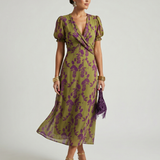 VirenaTM | Dress Midi Floral Wrap of Short-Sleeve