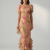 Viviana™ | Dress Maxi Floral with High Neck and Sleeve Abullonada