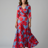 Celeste™ | Dress Midi Floral with Neckline Cruzado and Sleeve Three Cuartos