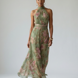 Mirella™ | Dress Midi Halter Floral with Detail Gathered