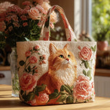 Rosario™ | Bolso Tote Artisan Printed of Gato and Rosas