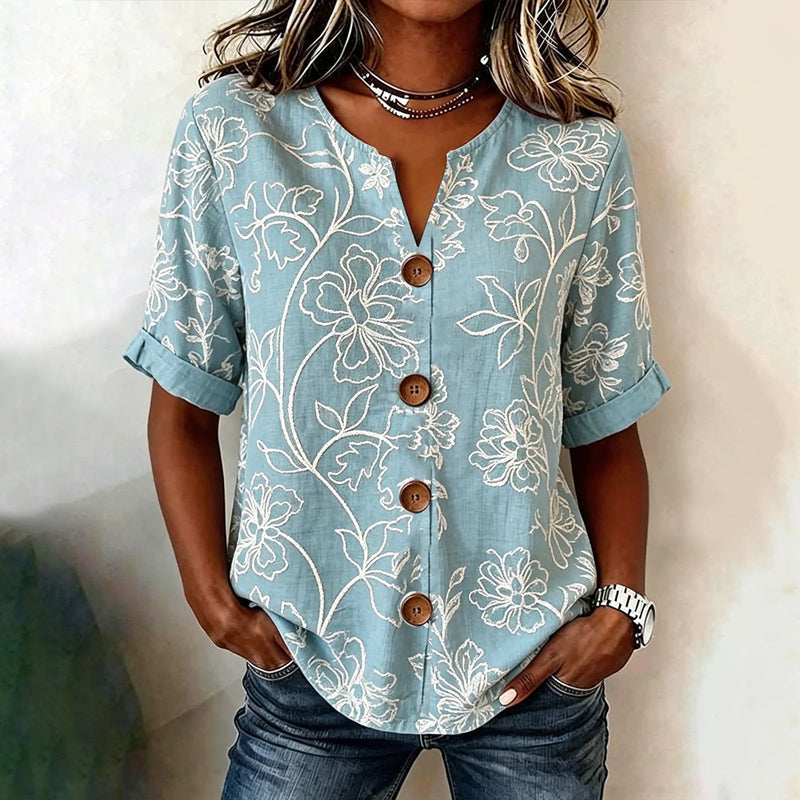 Rosalía™ | Blouse Vintage Floral with Buttons and Sleeve Three Cuartos
