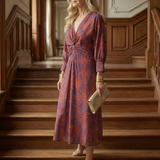 Luna™ | Dress Midi Cruzado of Long-Sleeve Printed Natural