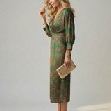 Luna™ | Dress Midi Cruzado of Long-Sleeve Printed Natural