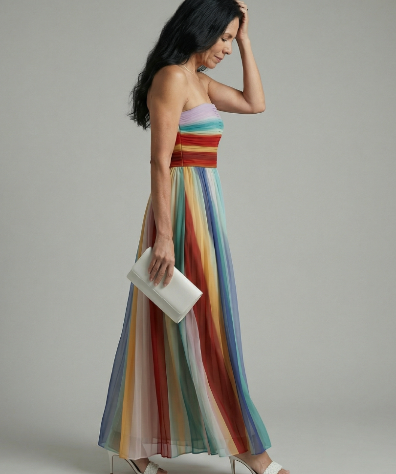 Serena™ | Dress Maxi of Stripes Multicolor Strapless