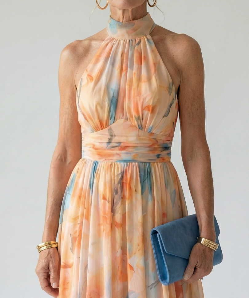 Elina™ | Dress Midi Halter with Detail Gathered