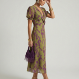 VirenaTM | Dress Midi Floral Wrap of Short-Sleeve