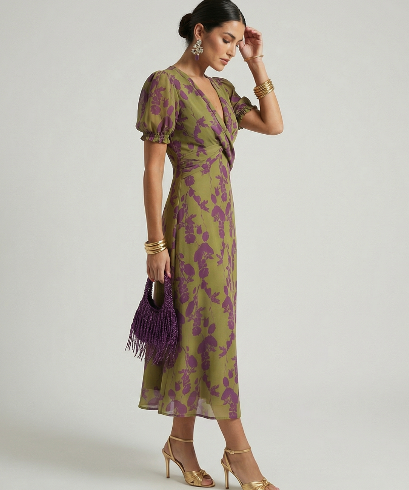 Virena™ | Dress Midi Floral Cruzado of Short-Sleeve