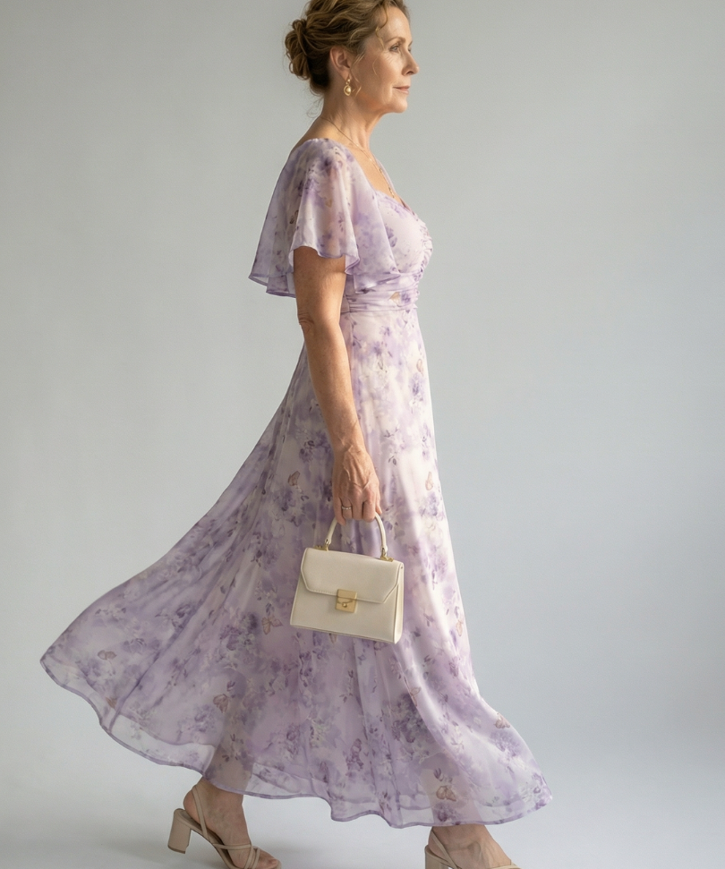 Valentía™ | Dress Long Floral with Sleeve Mariposa and Neckline Cuadrado