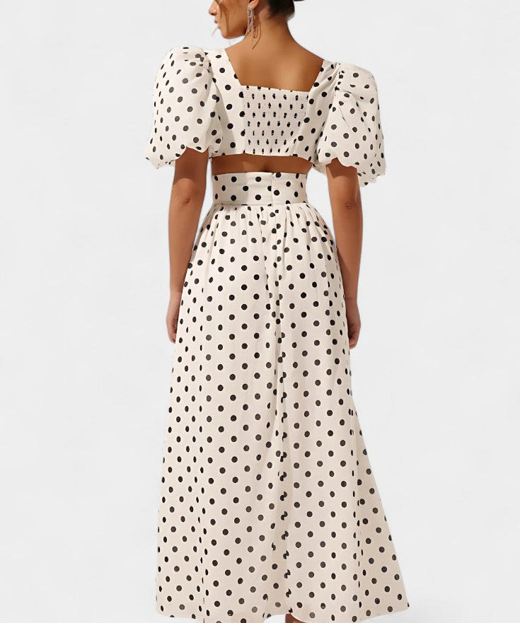 Sherine Set of Skirt and Top Polka-Dot with Puff Sleeves