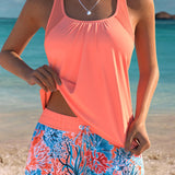 Adoration™ | Plain tankini top with tropical shorts