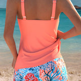 Adoration™ | Plain tankini top with tropical shorts