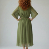 Elvira™ | Dress Midi Drapeado with Cinturón and Sleeve Codo