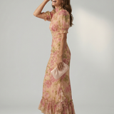 Viviana™ | Dress Maxi Floral with High Neck and Sleeve Abullonada