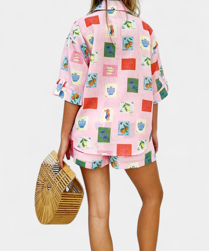 Mariluz Set of Shirt and Shorts Printed Pink