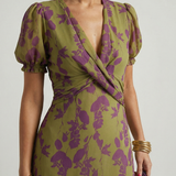 VirenaTM | Dress Midi Floral Wrap of Short-Sleeve