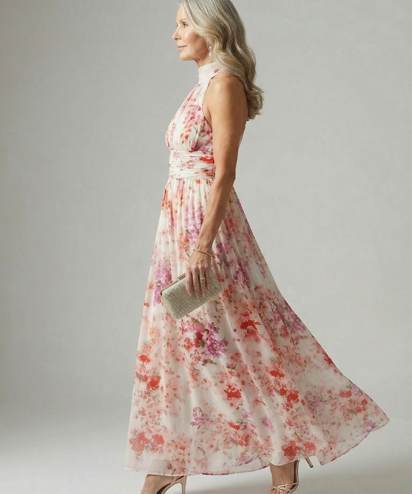 Elyana™ | Dress Maxi Floral Halter of Fabric Flowy