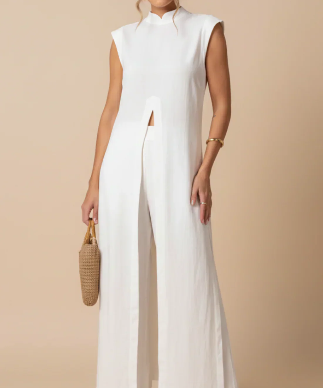 Benigna™ | Set White Túnica Ruffle and Trousers
